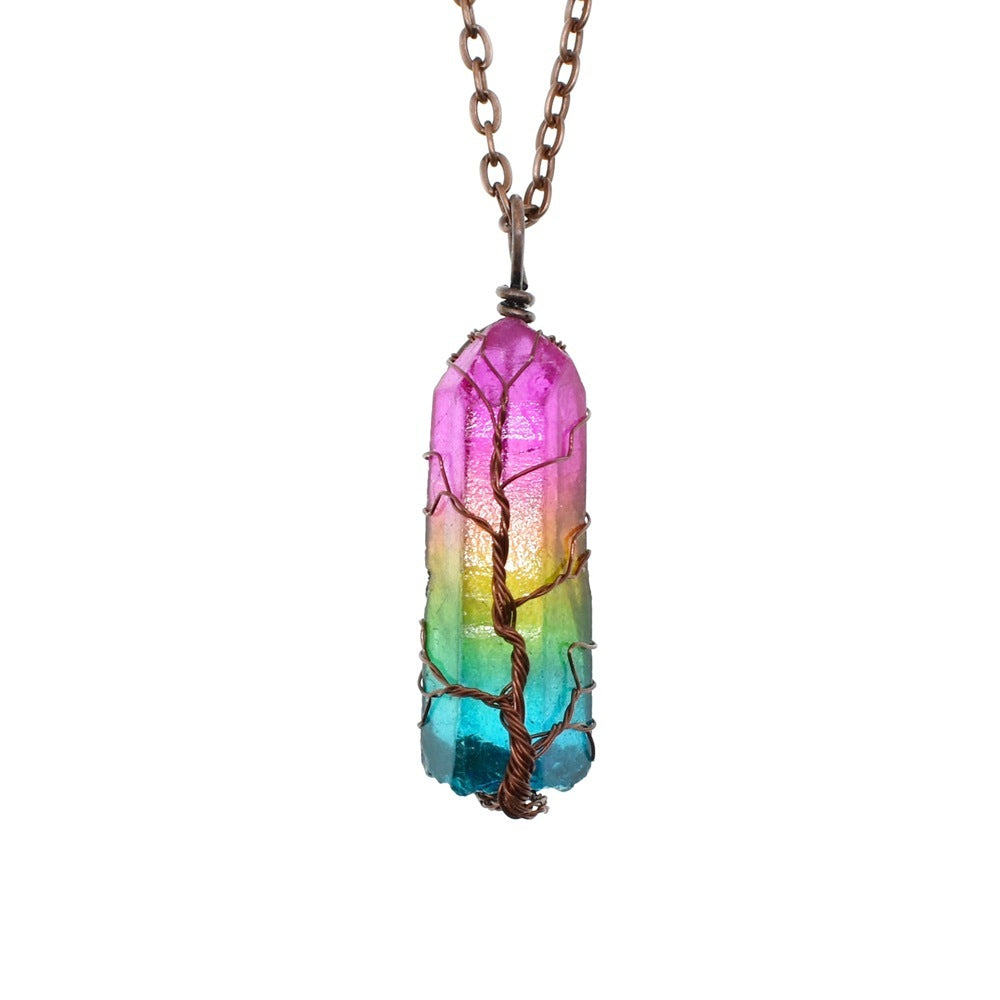 Pierre Cristal Pilier Arbre De Vie Pendentif Pendentif arbre de vie hexagonal en cristal de roche naturel transparent enveloppé de fil de fer