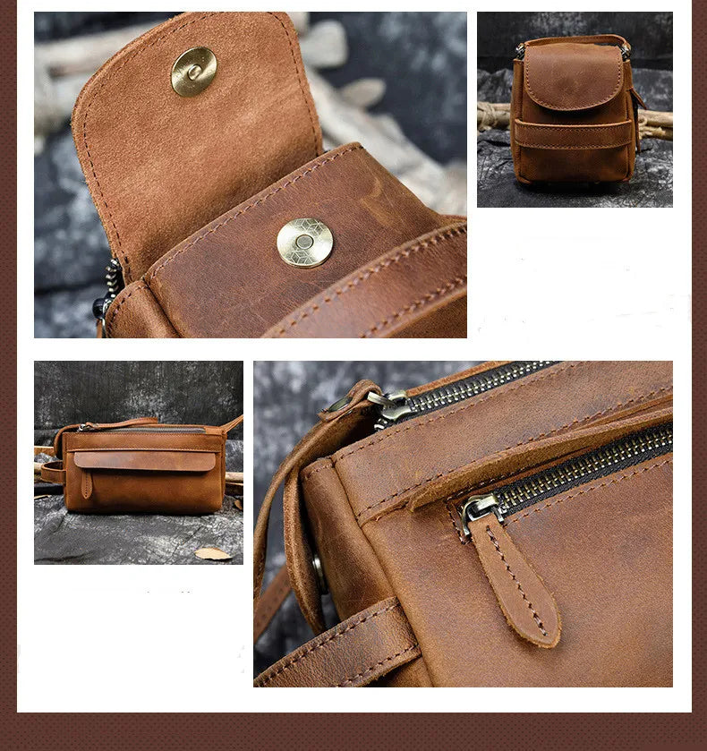  Trousse de toilette homme luxe en cuir marron, vintage, avec dimensions.