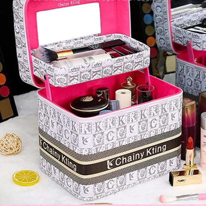 Malette de maquillage Chainy Kting rose et blanc, cosmétiques organisés