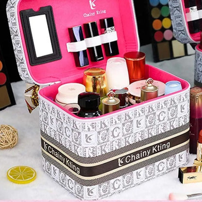 Malette de maquillage Chainy Kting rose et blanc, cosmétiques organisés