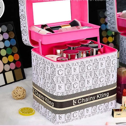 Malette de maquillage Chainy Kting rose et blanc, cosmétiques organisés