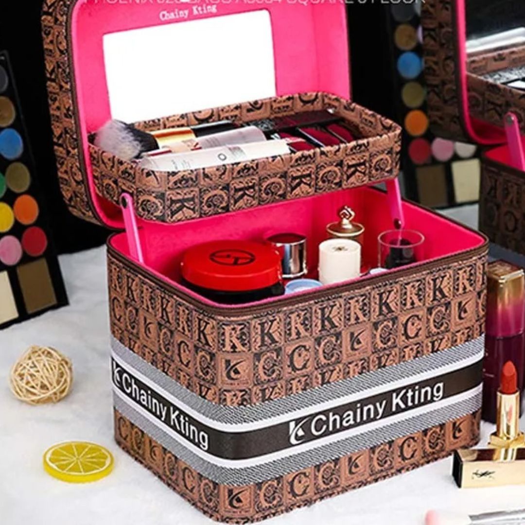 Malette de maquillage Chainy Kting rose et marron, cosmétiques organisés