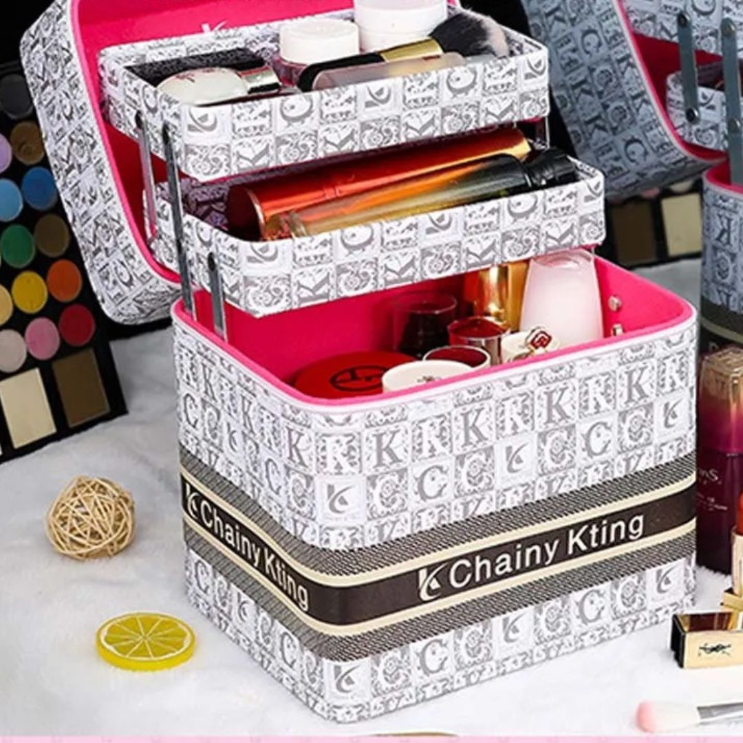 Malette de maquillage Chainy Kting rose et blanc, cosmétiques organisés